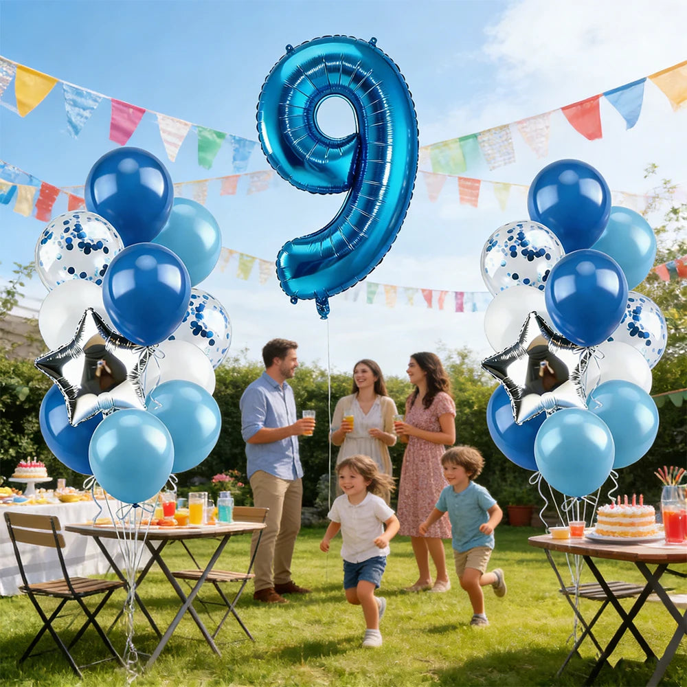 12pcs Blue 32inch Number Foil Balloon Star Confetti Latex Balloon Birthday Party Kids Adult Wedding Anniversary Globos Supplies