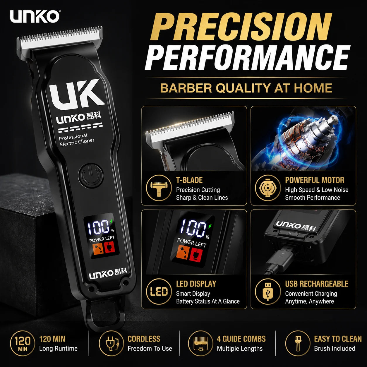 Professional T Blade Hair Clipper for Men Cordless Electric Trimmer LCD Display Beard Trimmer USB Rechargeable Barber Cutting Ma
