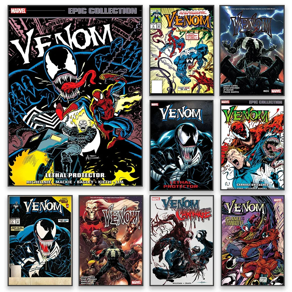 Retro Watercolor Poster  Venom Lethal Protector Graffiti Art Prints Spider Man Canvas Painting Wall Art Home Bedroom Decor