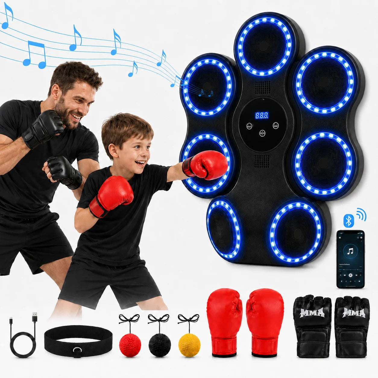 5W Interactive Punching Trainer, Wall Mounted Electronic Boxing Target with Lighting and Music, Smart Boxing Machine for Professional Boxers, Fitness People