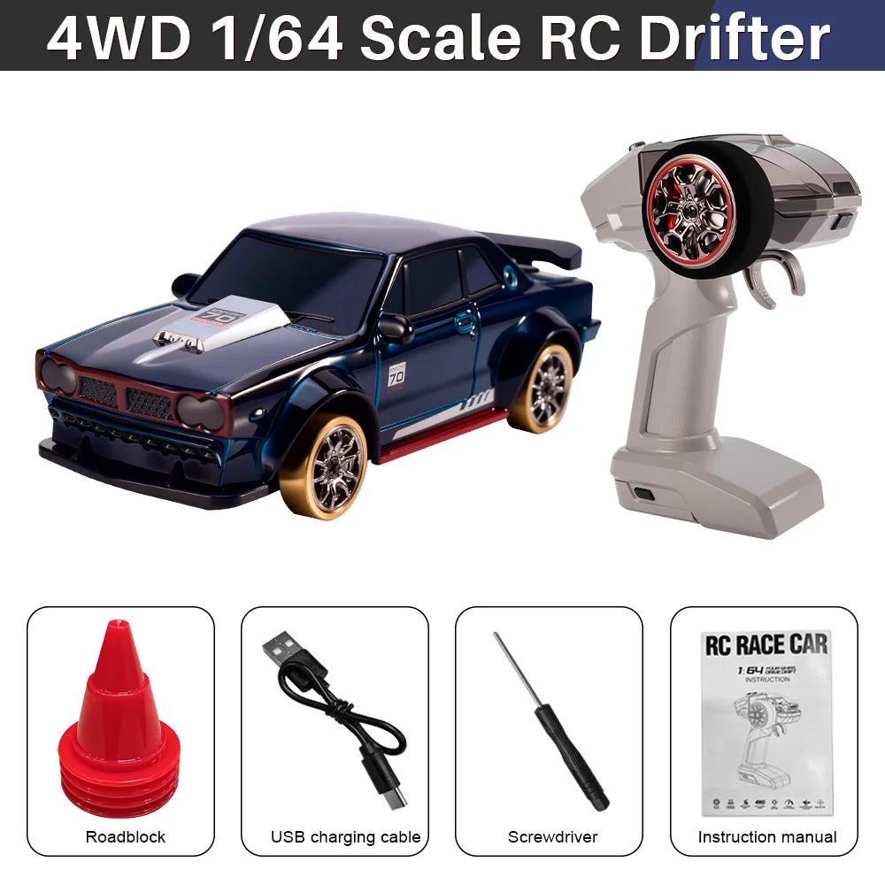 9IMOD 1/64 RC Drift Car 2.4G 4WD Full Proportional Remote Control Car with Gyro LED Lights Magnetic Charging High Low Speed
