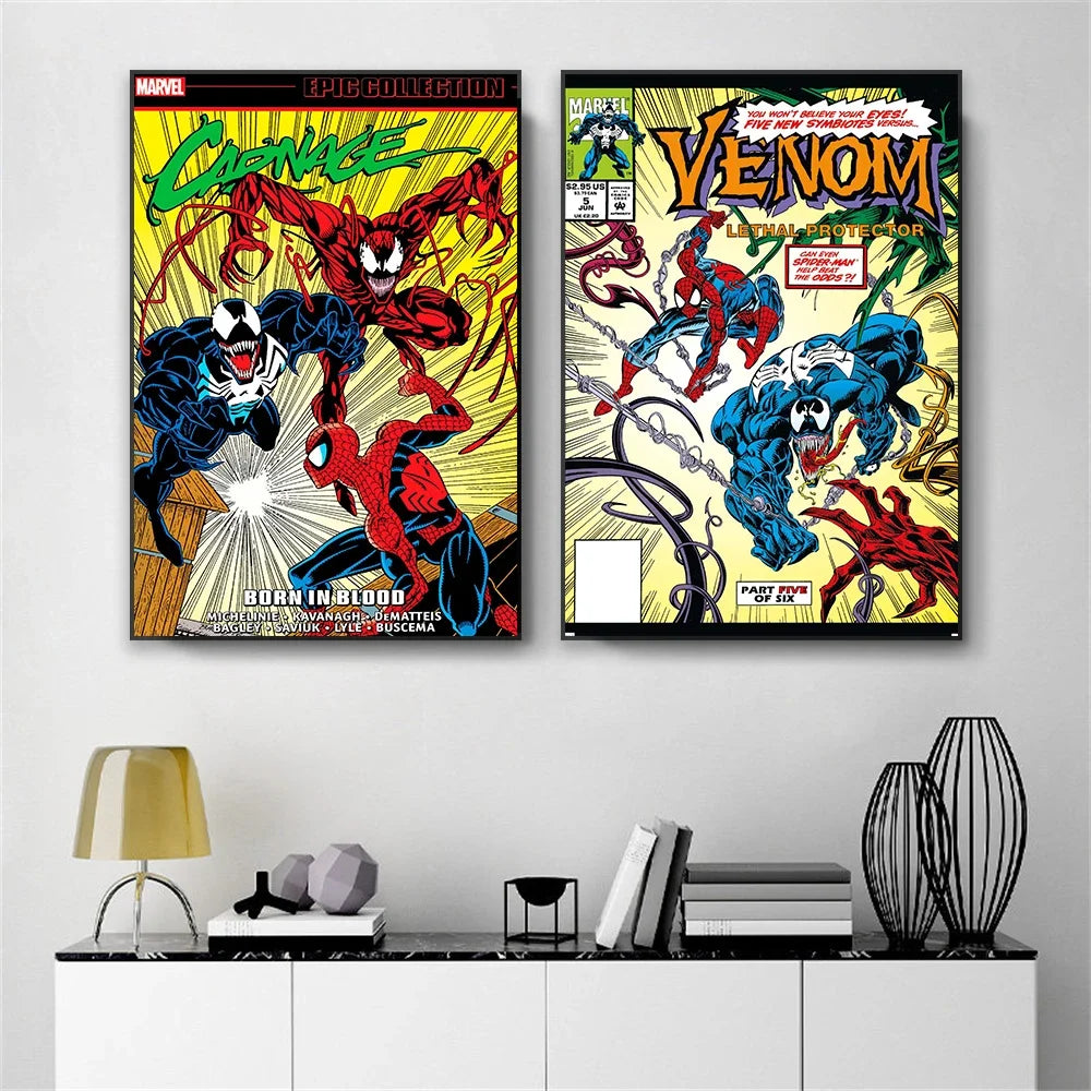 Retro Watercolor Poster  Venom Lethal Protector Graffiti Art Prints Spider Man Canvas Painting Wall Art Home Bedroom Decor