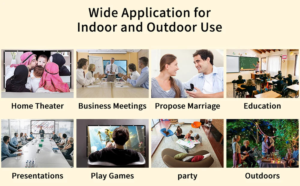 Enjoy big-screen entertainment anywhere with this simple, foldable projection screen—available in sizes from 60 to 150 inches!