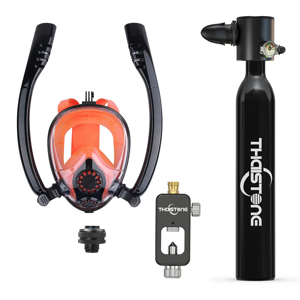 THAISTONE Diving Tank with Snorkel Mask 0.5L Mini Scuba Portable Lungs Oxygen Cylinder Full Face Diving Mask 5-10 Mins
