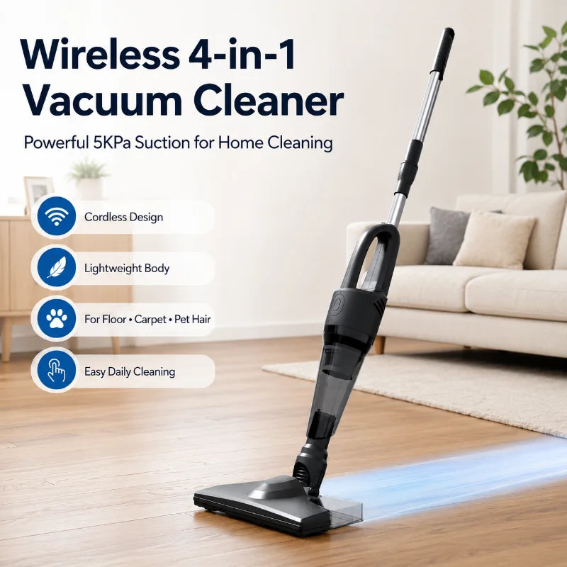 Cordless Handheld Vacuum Cleaner 5Kpa Strong Suction 4-in-1 Stick Vacuum and Mop Lightweight Household Cleaner for Dust Pet Hair