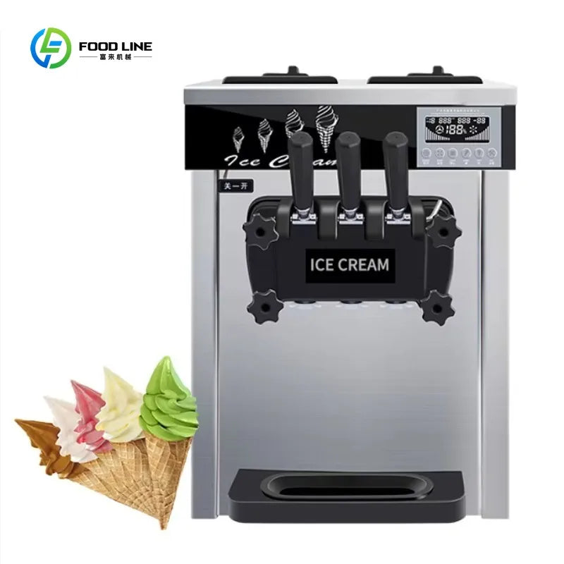 Commercial Ice Cream Machine with LED Display Self-Cleaning 3 Flavors Frozen Yogurt Maker for Restaurant Cafe Customized