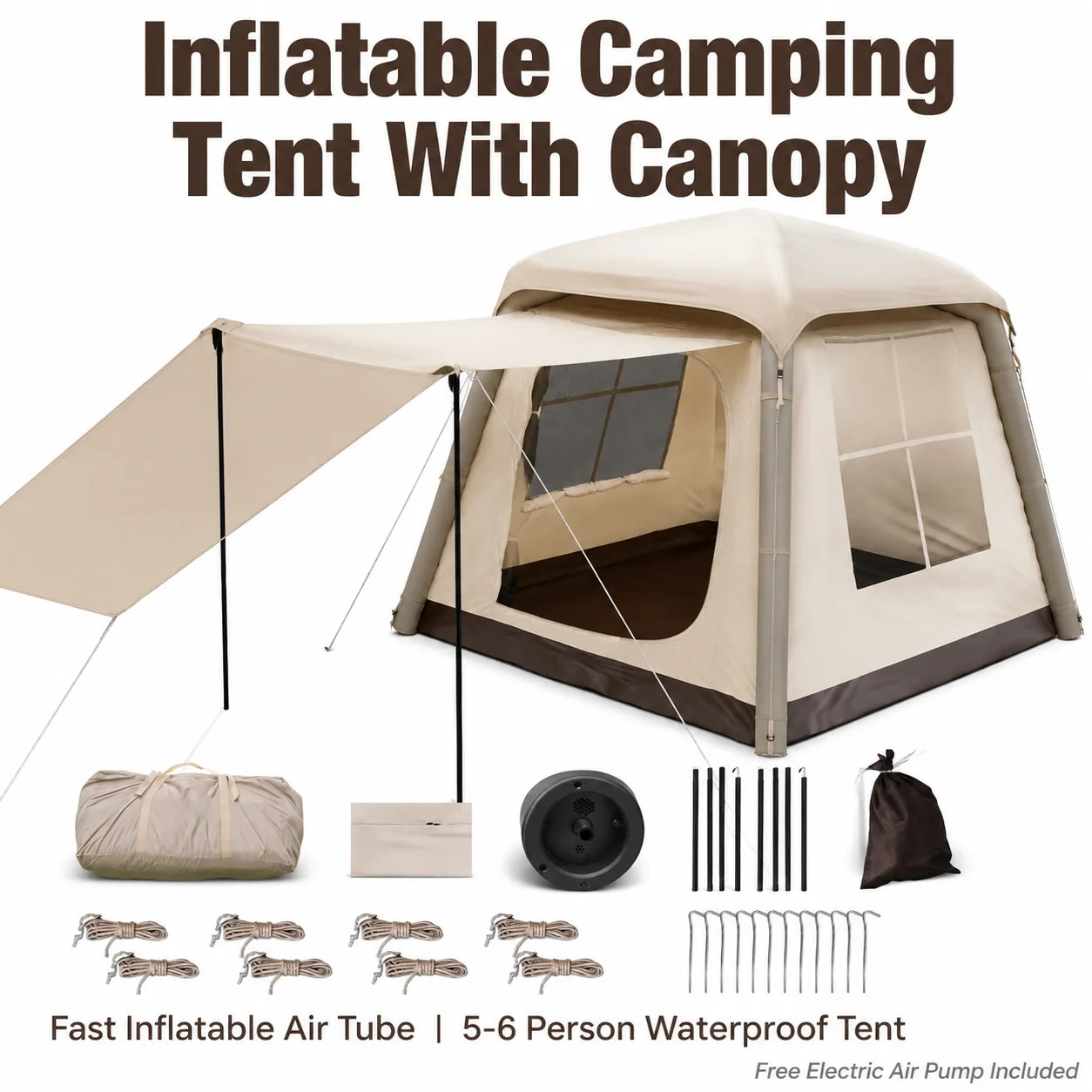 Outdoor Lightweight Inflatable Camping Tent 4-5 people Easy Setup Auto Tent with Sunshade For Hiking Glamping Inflatable Tent