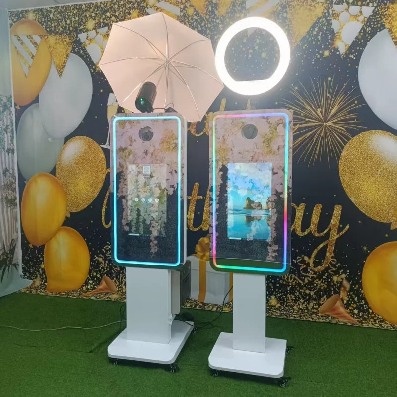 Portable Mirror Photo Booth Selfie Machine 21.5 in Touch Screen with Wheels and Flight Case for Party and Event