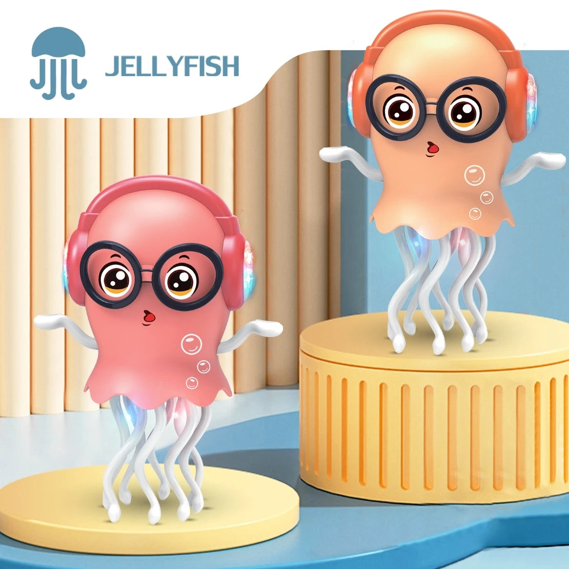 An electrically-powered crawling dancing jellyfish toy, an octopus with automatic obstacle sensor, intelligent LED lights and mu