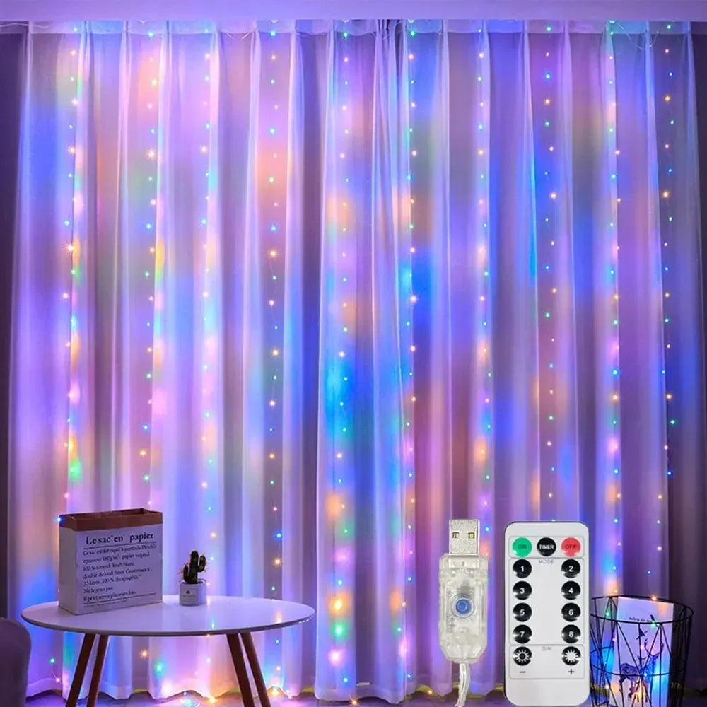 3/6M USB LED Curtain 8Modes Remote Control Lights Holiday Wedding Garland for Bedroom Living Room Decor Christmas Decorations