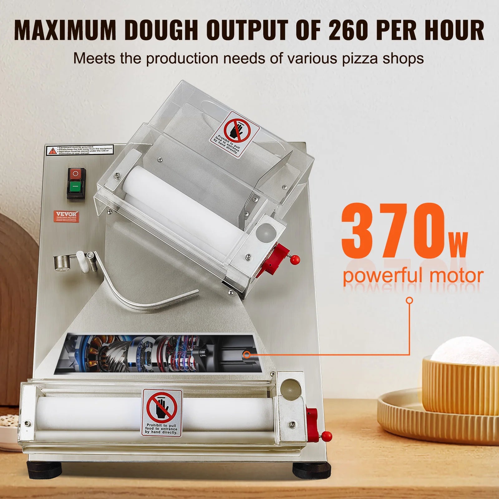 SucceBuy Pizza Dough Roller Sheeter Stainless Steel Adjustable Thickness Dough Machine for Pasta Maker Equipment