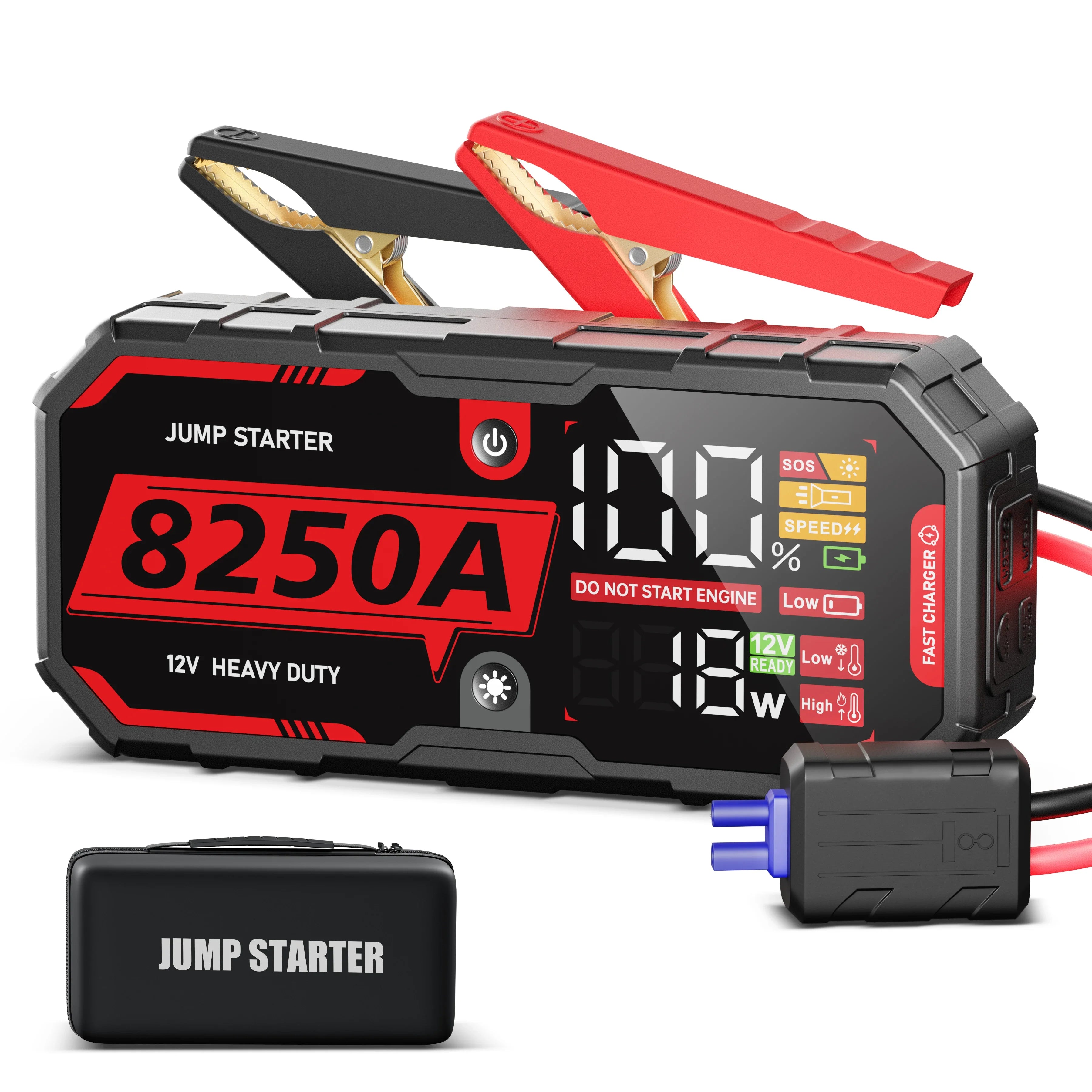 Jump-start big rigs and more with the powerful 8250A 12V Pro portable car battery booster—built to handle even the toughest jobs!
