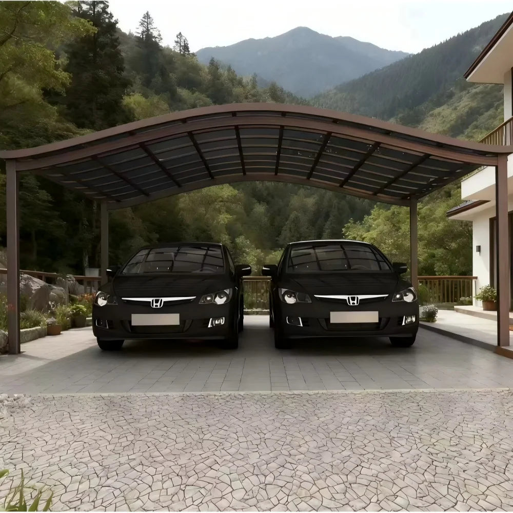 Cantilever Luxury Aluminum Carport, Heavy Duty Arched Roof Powder Coated Outdoor Vehicle Parking Shelter Canopy