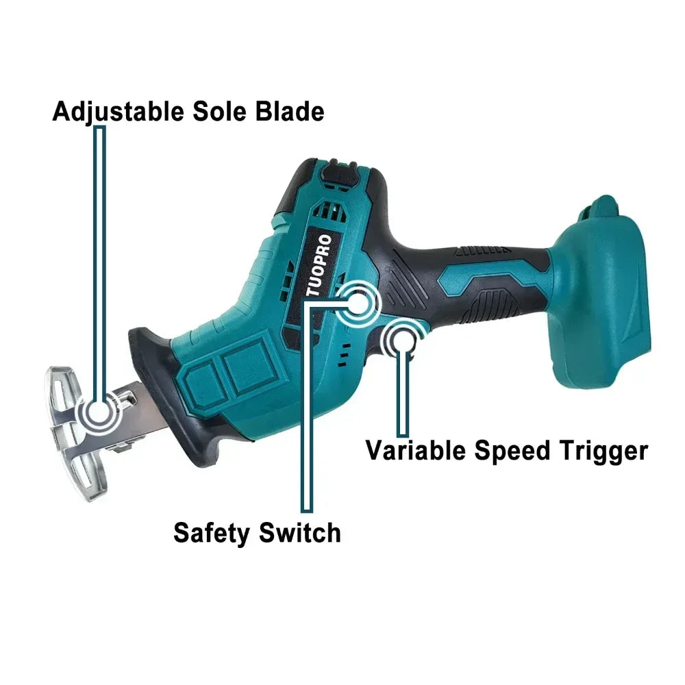 Cordless Reciprocating Saw 18V Adjustable Speed Electric Saw for Wood Metal PVC Pipe Cutting Tool Fit Makita 18V Battery (No Bat