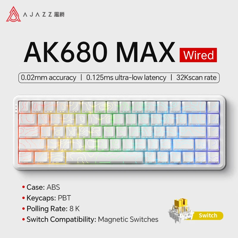 AJAZZ AK680 MAX Magnetic Switch Mechanical Keyboard 60% Rapid Trigger 0.01mm 8K/1K Return 68 keys Wired/Wireless Gaming Keybaord