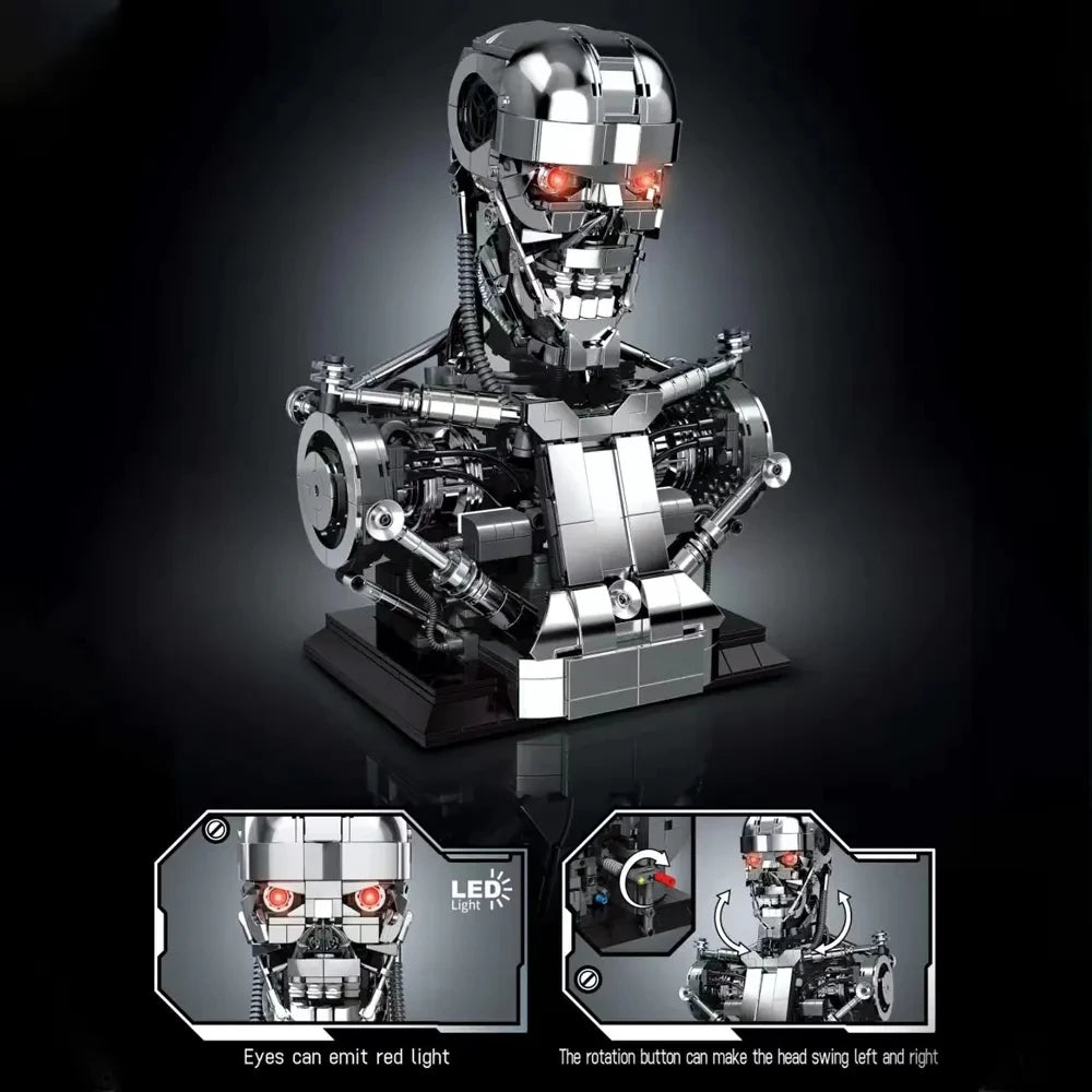 1469PCS Mecha Skull Skeleton Robot Building Blocks Movie T800 Bust Figures Model Desktop Ornament Construction Bricks Toys Gift