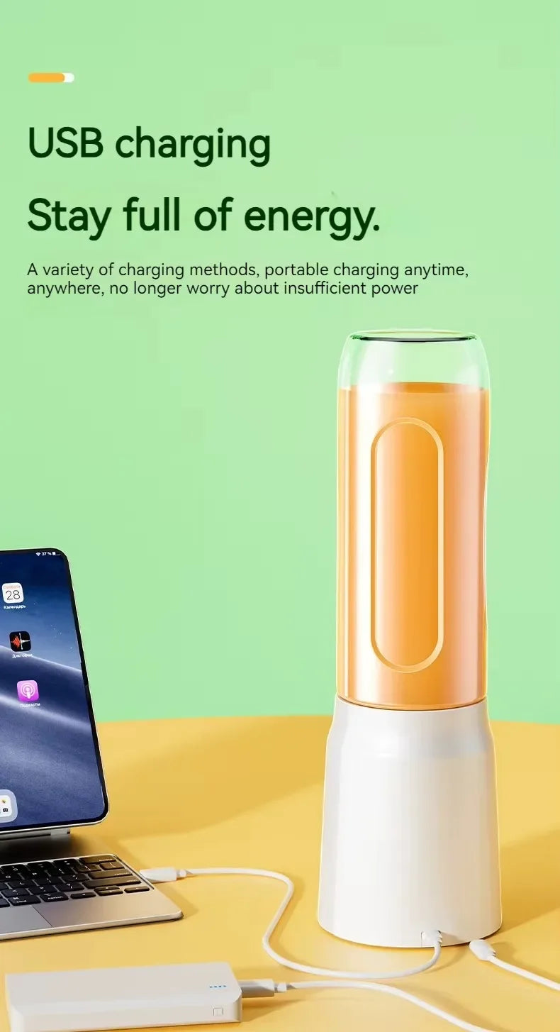 Portable Blender Juicer 450ml Electric Fruit Juicer USB Rechargeable Lemon Orange Fruit Juice Cup Smoothie Blender 2cups