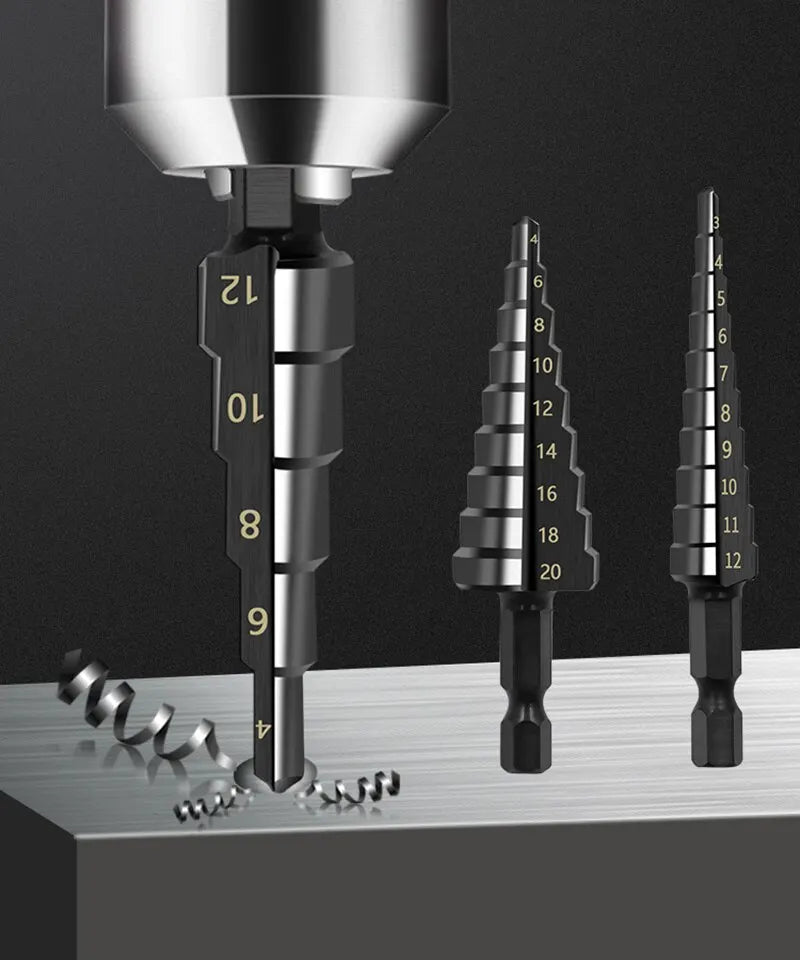 3Pcs  Straight Groove Step Drill Bit 3-12mm 4-12mm 4-20mm