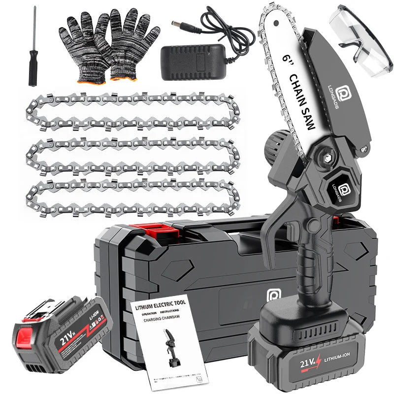 Mini Chainsaw Cordless 6 inch: Electric Chainsaw Battery Powered, Brushless Chain Saw with Auto Oiler, 1/2pcs Battery, Handheld Saw for Tree Branch Wood Cutting,Gardening Tools for Men Dad