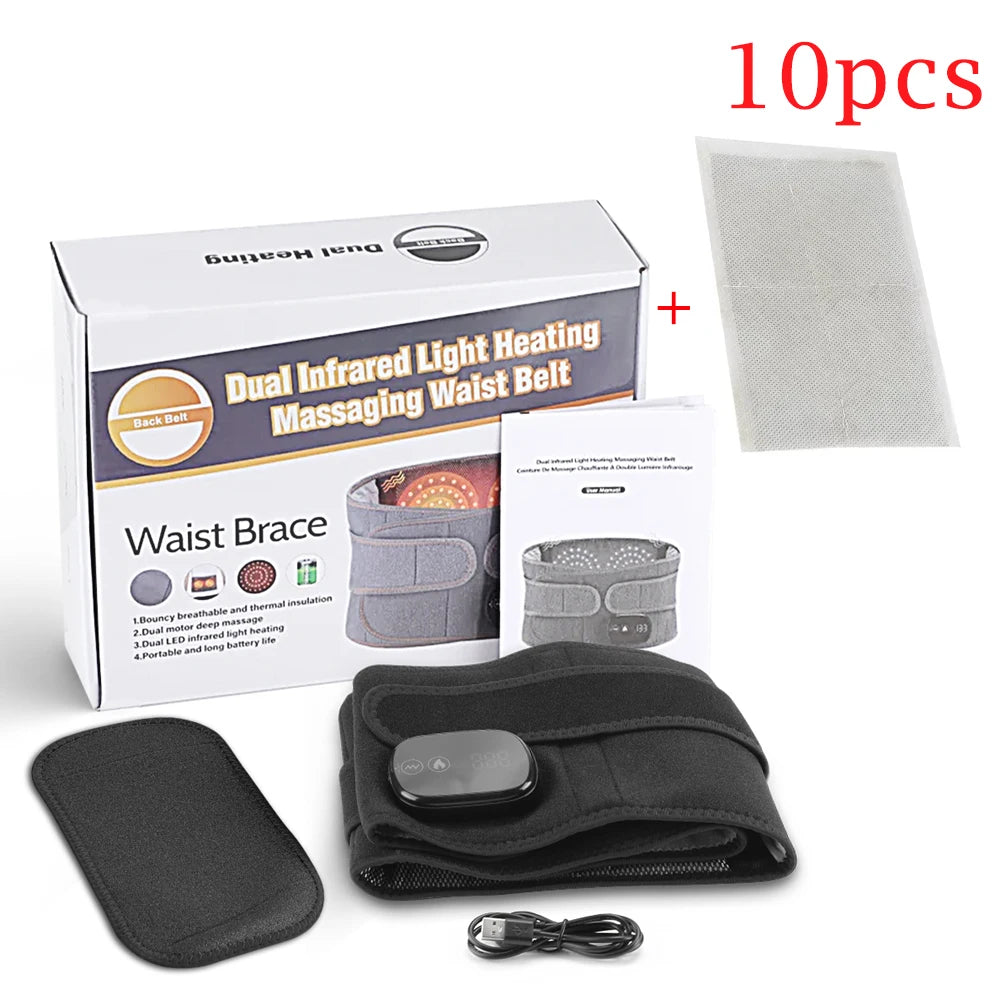 Electric Lumbar Massager Vibration Thermal Waist Massage Belt 3 Levels Hot Compress Infrared Light Dual Motor Muscle Relax