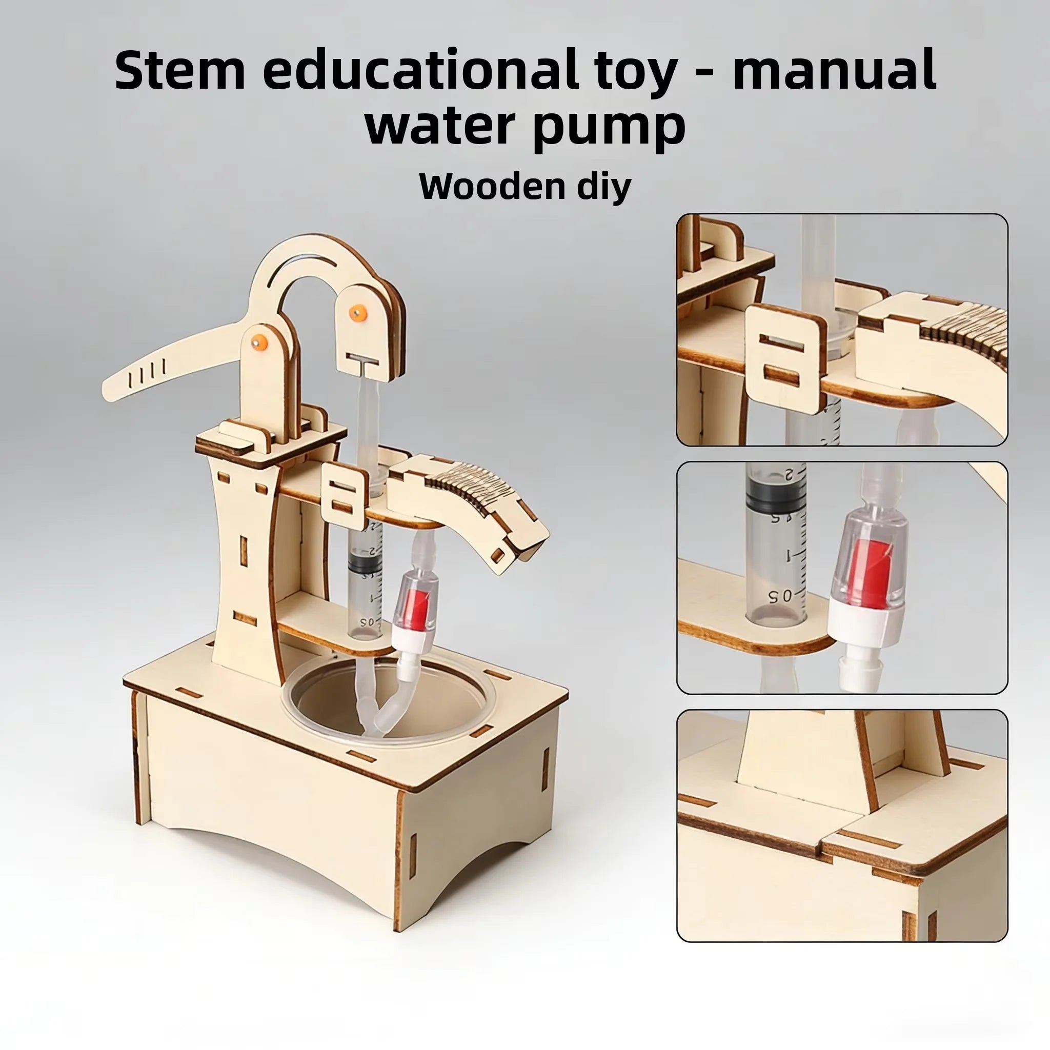 Wooden DIY Hand Pump Well Model STEM Educational Science Experiment Assembly Toy Physics Learning and Gifts