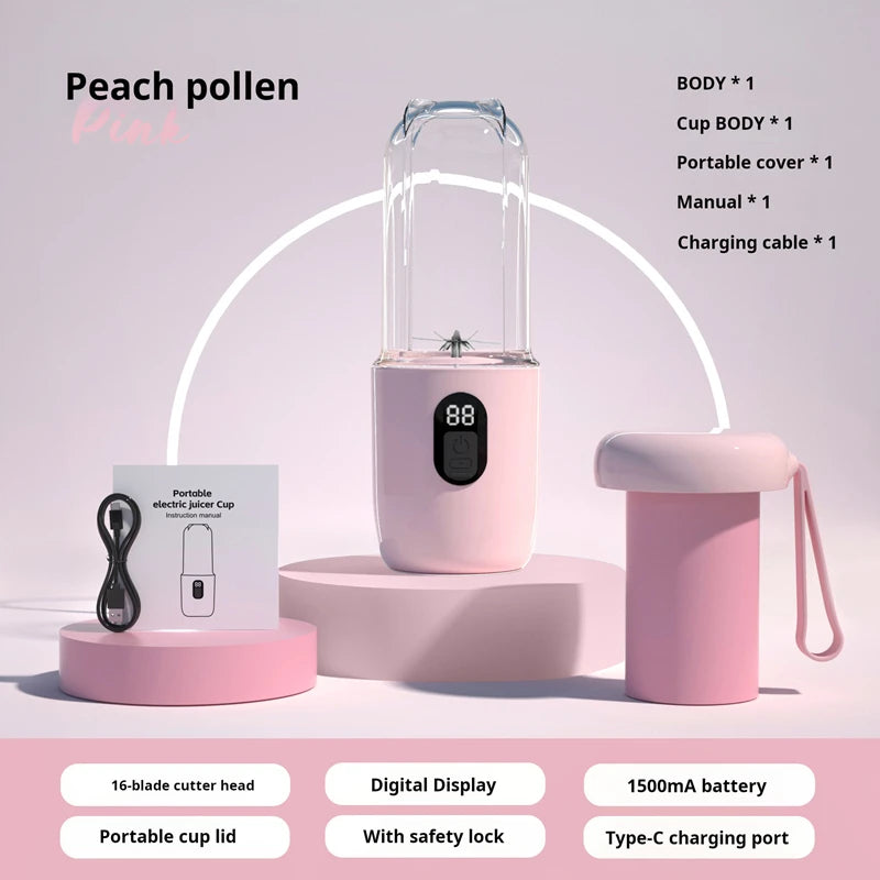 Blend on the go with this portable, USB rechargeable cordless mini juicer mixer—perfect for fresh smoothies anytime, anywhere!