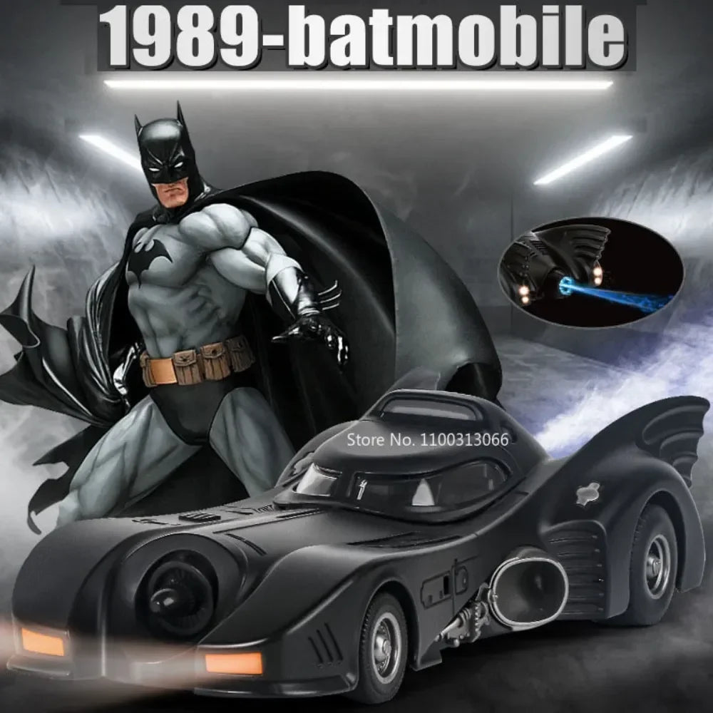 1/24 1989 Batmobile Alloy Car Model Simulation Metal Diecast Toys Vehicle Model with Light Sound Super Sport Car for Boys Gifts
