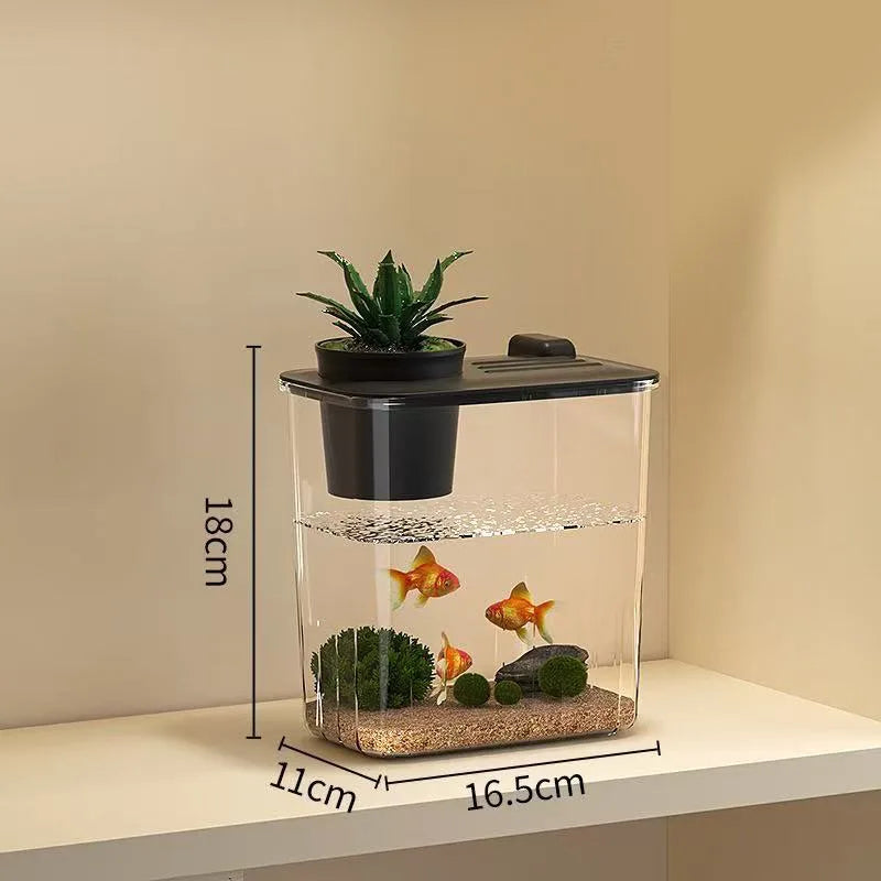 Desktop Small Ecological Fish Tank Landscaping Thickened Office Desk Bucket Fish Tank Integrated Machine Hydroponic Breeding Box