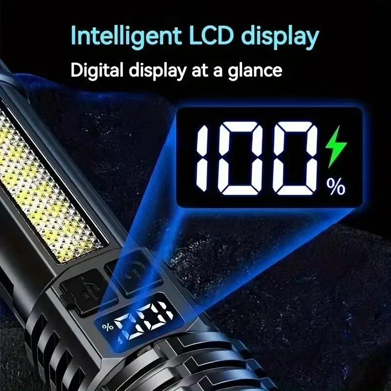 High Power LED Flashlight Powerful TYPE-C Rechargeable COB Flashlight With Side Light Torch For Outdoor Camping Hiking