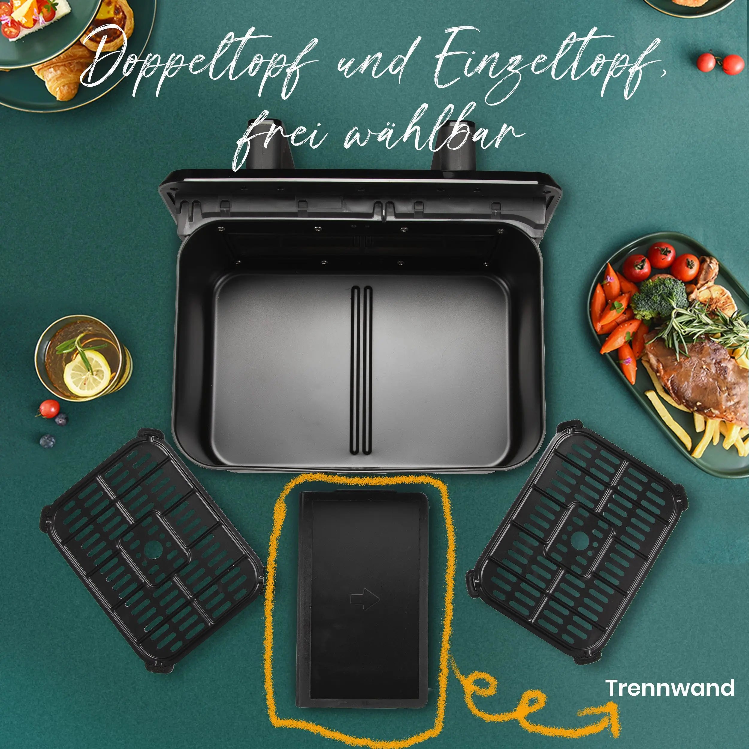 Sinaopus 2200W Hot Air Fryer Dual Basket 9 L XXL Multi-Function Air Fryer with LED Touch Screen Timable Auto Programmes