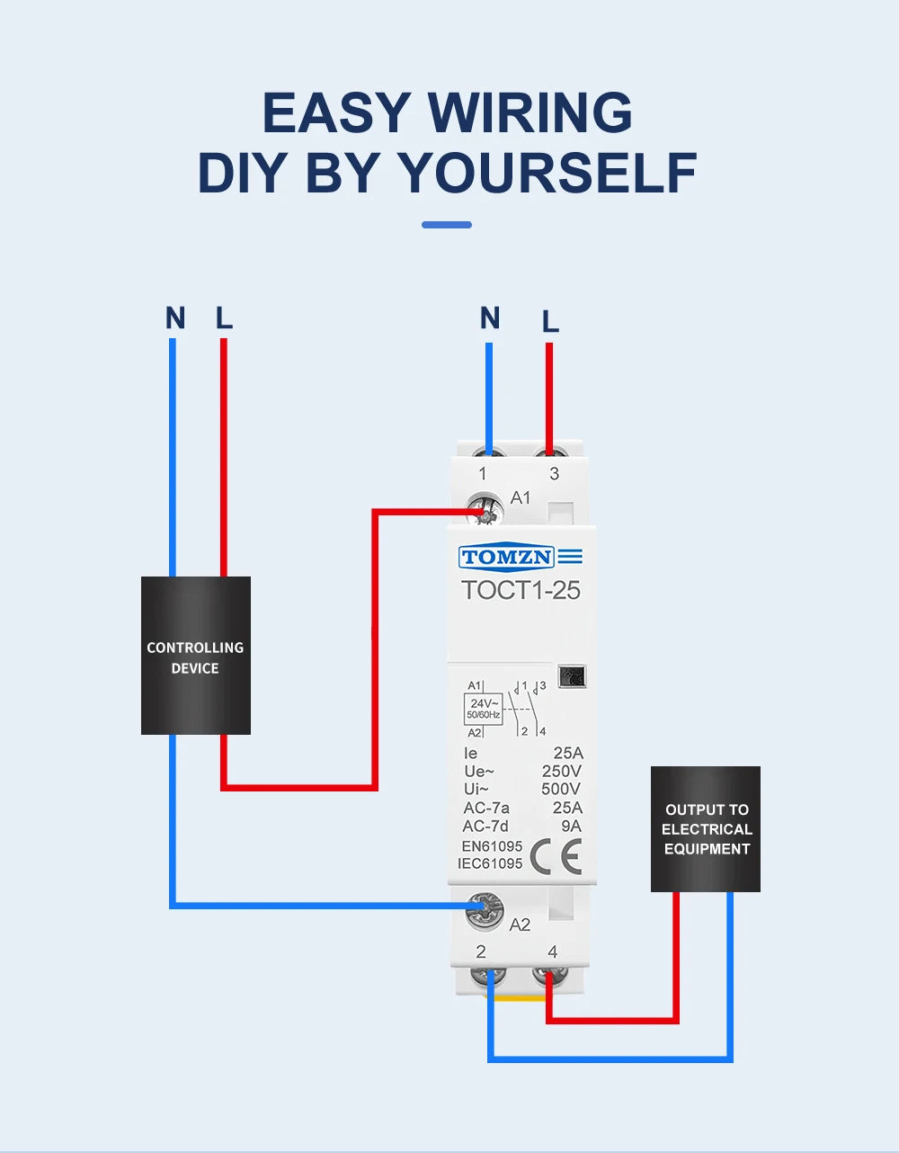 TOCT1 2P 25A 24VAC 50/60Hz Din Rail Household AC Modular Contactor 2NO or 1NO 1NC