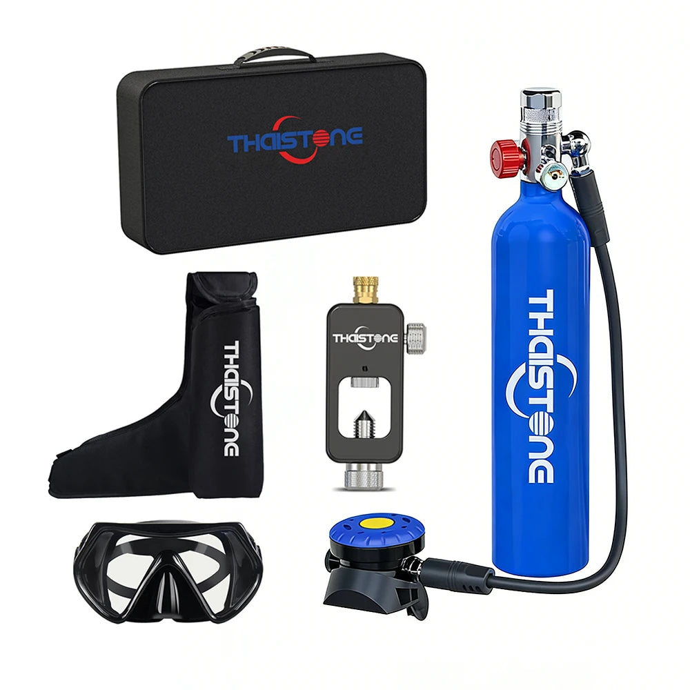 THAISTONE-1L Portable Scuba Diving Tank Underwater Oxygen Cylinder Professional Diving Equipment with Adapter, 15-25 Minutes