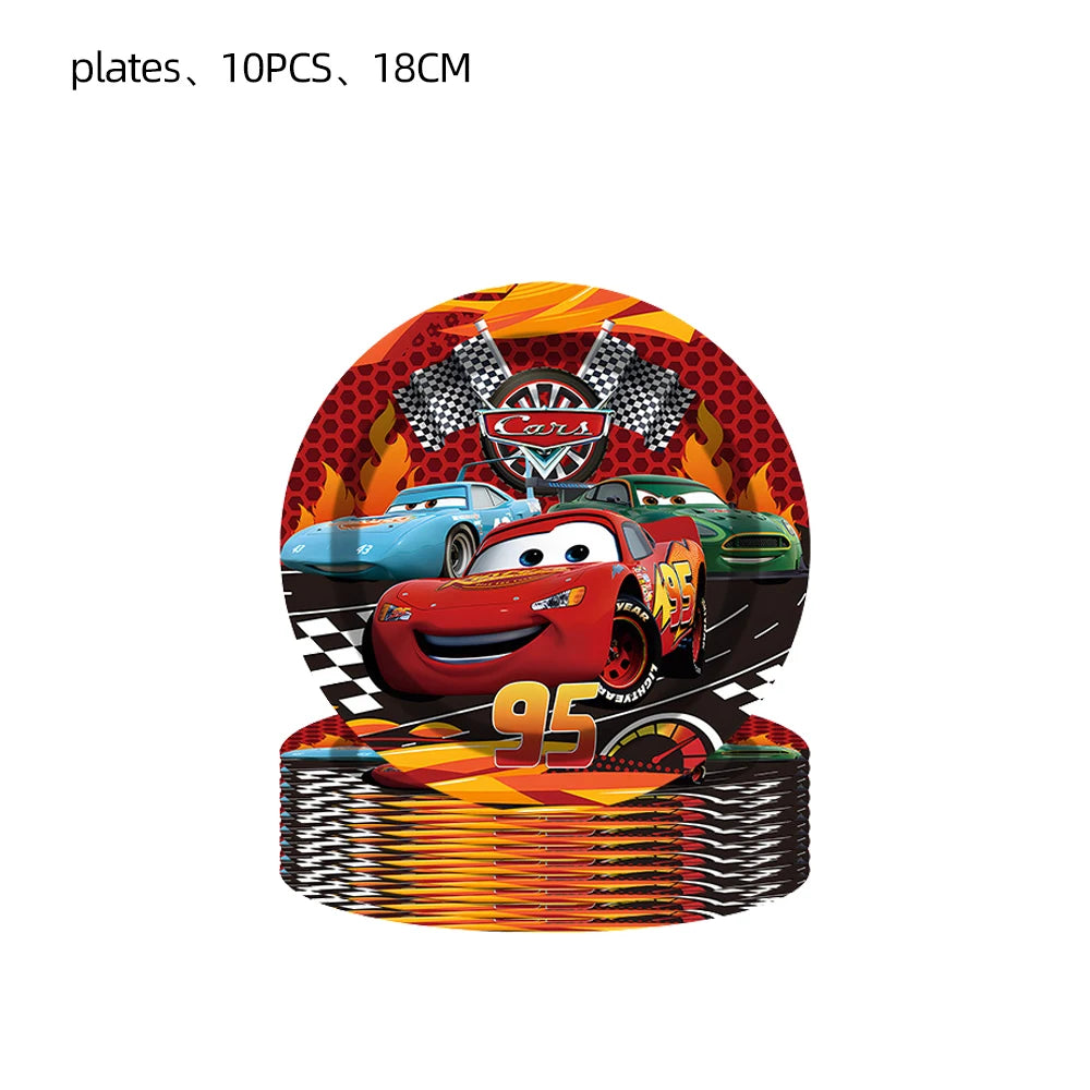 Cars Theme Birthday Party Decoration Tableware Banner Tablecloth Gift Bag Paper Plates Party Favors Toy Set Stamps Bracelets