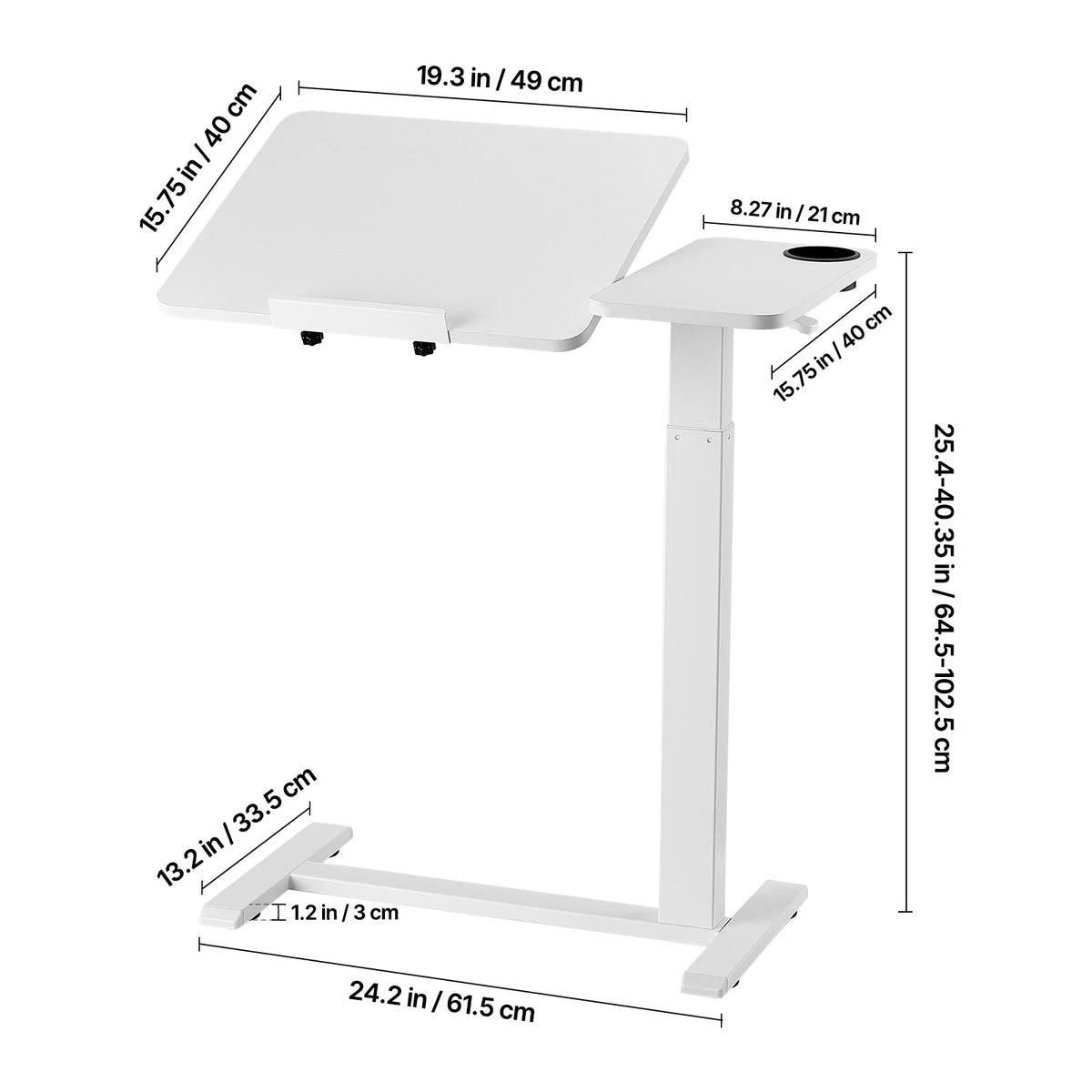 SucceBuy Overbed Table Mobile Bed Side Table with Swivel Casters Height & Angle Adjustable Laptop Desk for Home Office Study