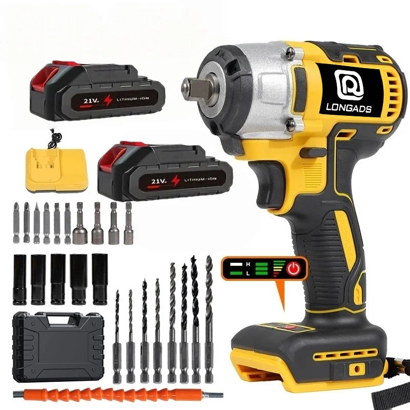 Cordless Impact Wrench - 590Ft-lbs (800N.m) Brushless 1/2 inch, 3300RPM High Torque Impact Gun, 2x 4.0Ah Battery, Charger & 4 Sockets, Electric Impact Wrench for Car Home
