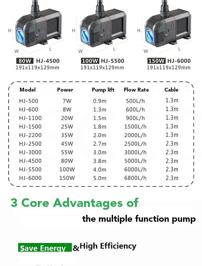 Fish Tank Quiet Frequency Circulating Filtration Pump 7/8/20/25/35/45/55W Multi-Function Submersible Aquarium Water Pond Pumps
