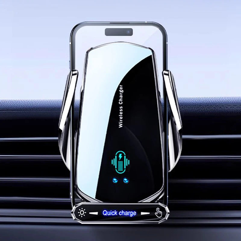 Keep your phone powered and secure on the road with this wireless car charger and mobile phone holder—all-in-one convenience!