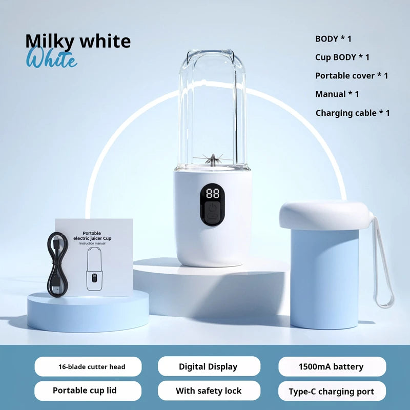 Blend on the go with this portable, USB rechargeable cordless mini juicer mixer—perfect for fresh smoothies anytime, anywhere!