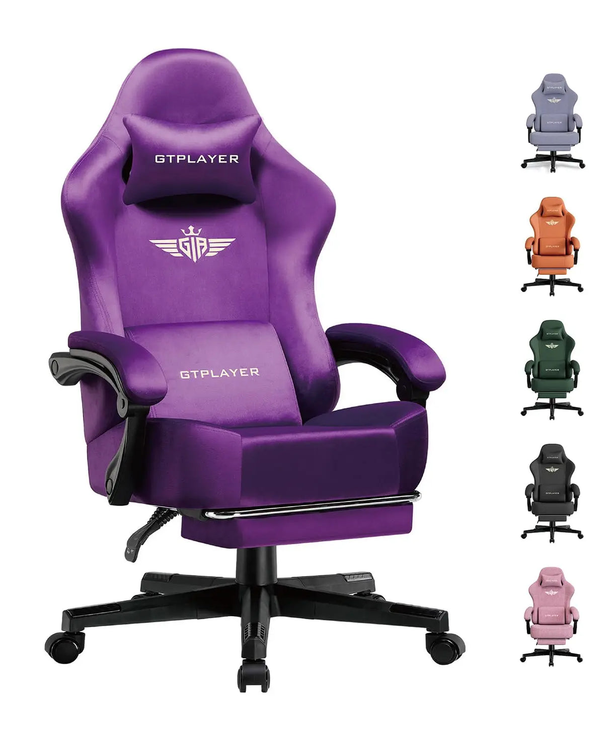 GTPLAYER Gaming Chair Fabric with Pocket Spring Cushion, Big and Tall Gamings Chairs 350LBS High Back Computer Chair with Footrest for Adults Lumbar Support Swivel Game Chair for Office Light Black
