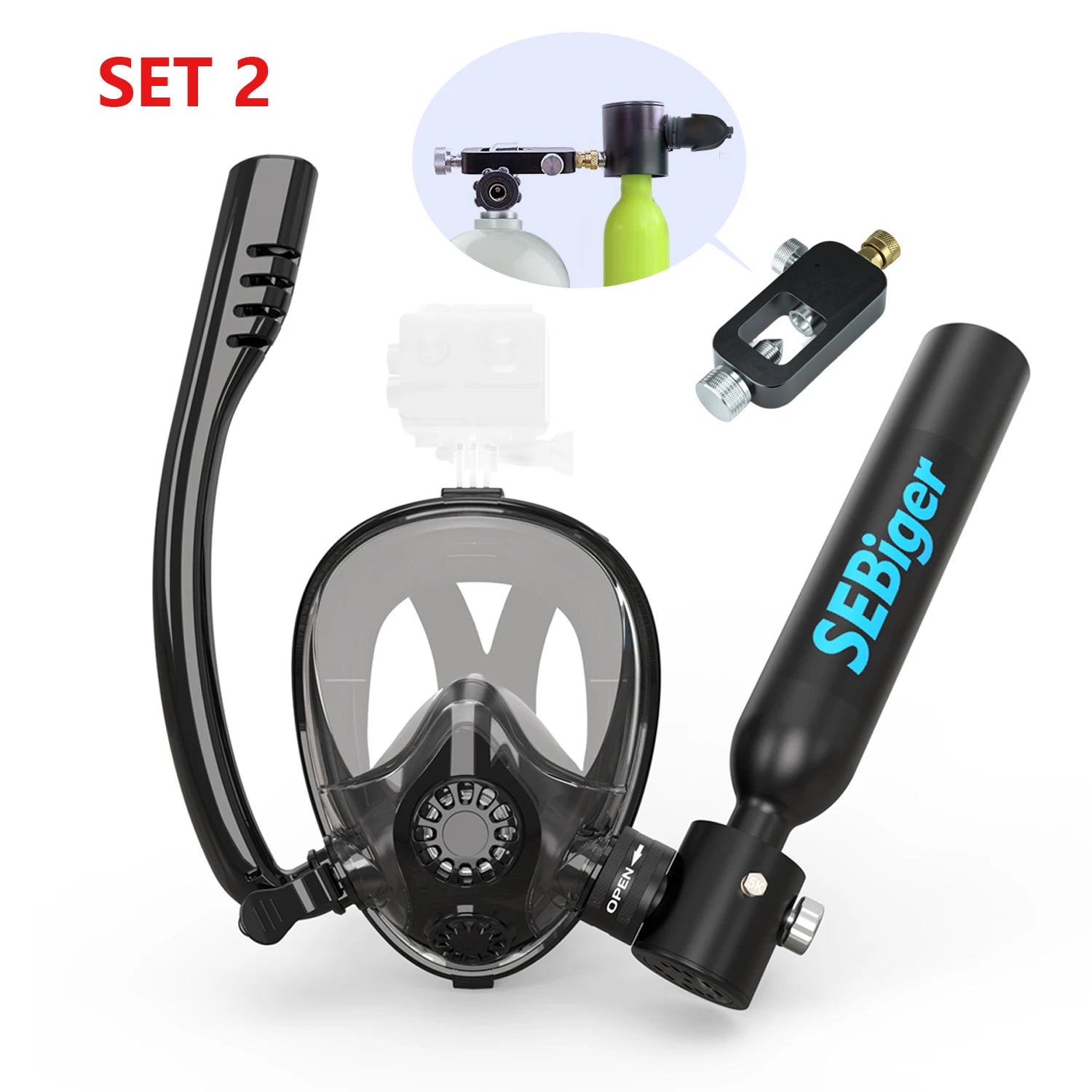 SEBIger 0.5L Diving diving tank Set and Full Face Mask for Beginner Swimmers,5-10 minutes underwater,Reusable,outdoor traveling