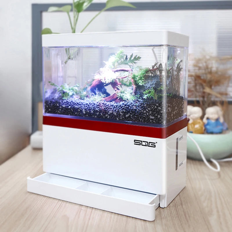 Mini Fish Tank Self-Circulating Fish Tank with Charging Filter Desktop Living Room Household Water Free Ecological Aquarium