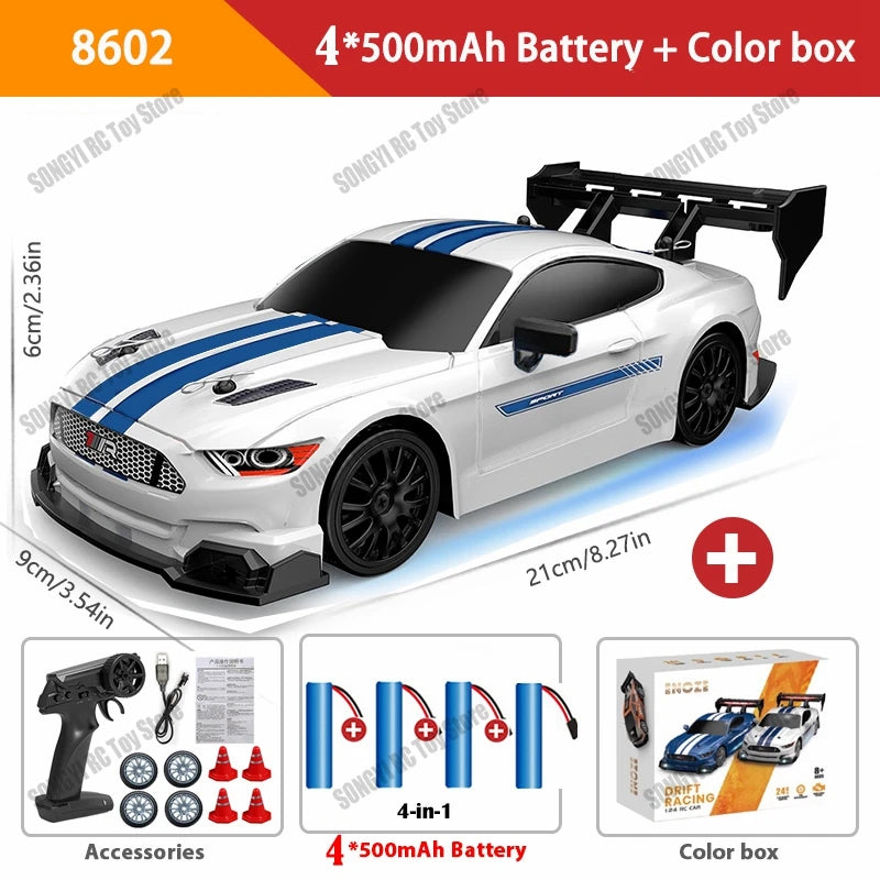 1:24 High Speed RC Drift Vehicle Cars Mustang 4WD Remote Control Racing Car Gift Competition Race Car Boys Toy Replaceable Tire