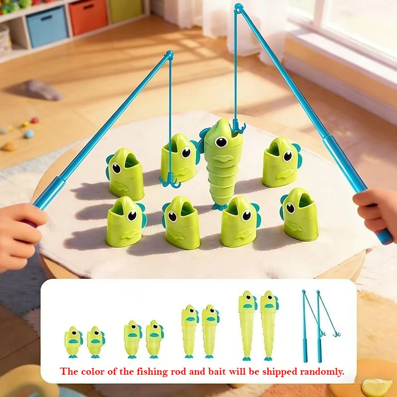2 Player Competitive Fishing Game with Telescoping Rods, Stretchable Fish Catch Battle Toy, Family Interactive Entertainment Toy