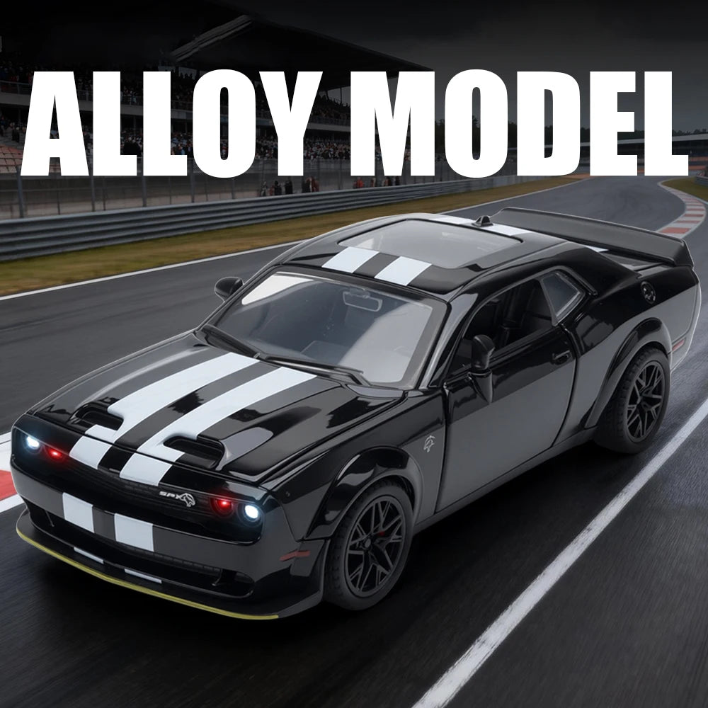 Dodge Challenger Hellcat Toy Car for 1: 32 Scale Die Cast Metel Cars Toy Pull Back Hellcat Model Cars With Sound and Light Hellc