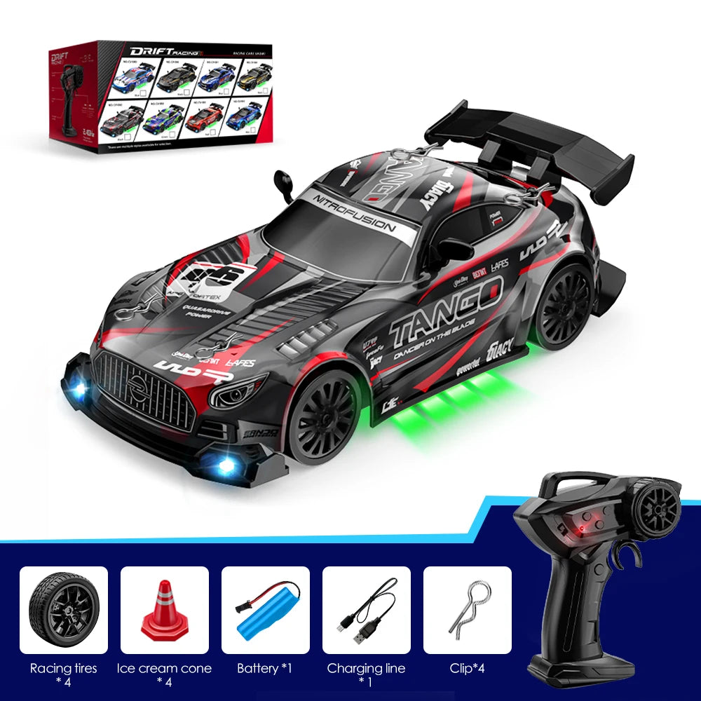 2.4G Wireless 4WD Drift RC Car 1:24 Scale With Cool Lights Stepless Speed Kids Remote Control Vehicle Christmas Birthday Gift