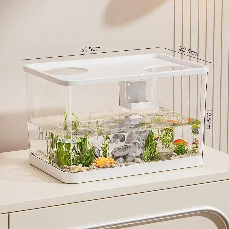 Durable Mini Fish Tank with Transparent Design, Lid Included, Ideal for Desktop & Home Lazy Tanks for Turtles