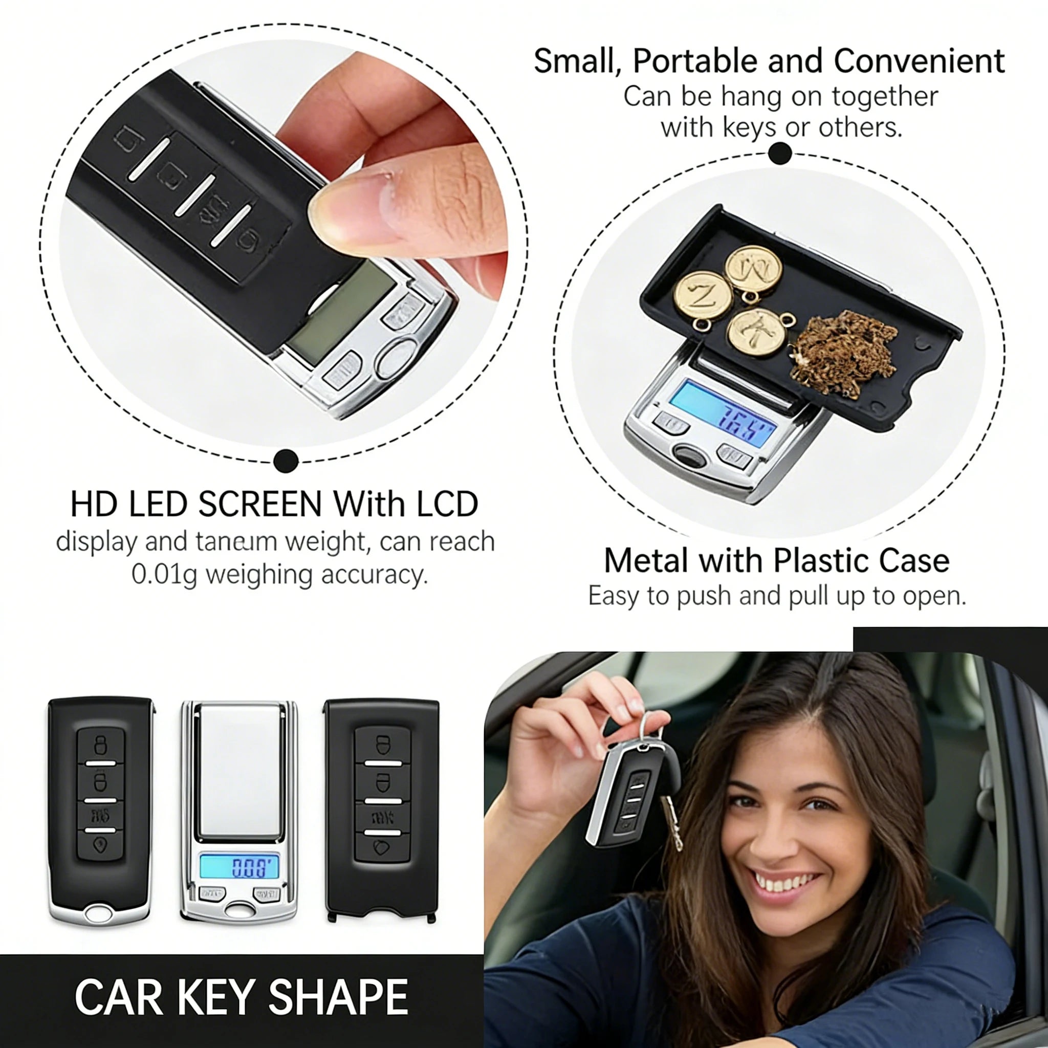 Car Key Shape Mini Digital Pocket Scale 0.01g Precision 100g/200g Portable Electronic Gram Scale LCD