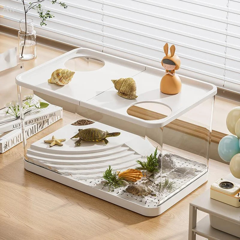Durable Mini Fish Tank with Transparent Design, Lid Included, Ideal for Desktop & Home Lazy Tanks for Turtles