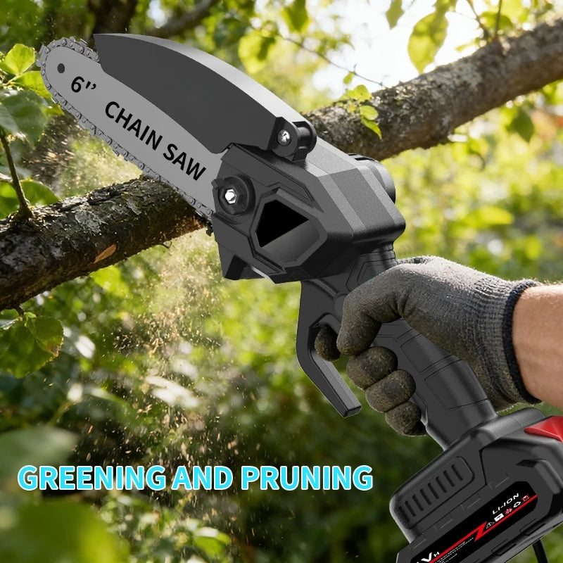 Mini Chainsaw Cordless 6 inch: Electric Chainsaw Battery Powered, Brushless Chain Saw with Auto Oiler, 1/2pcs Battery, Handheld Saw for Tree Branch Wood Cutting,Gardening Tools for Men Dad