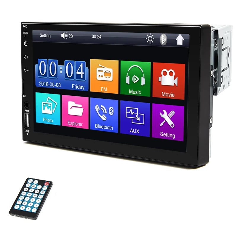 Hippcron 7 Inch Car Radio 1 Din MP5 Multimedia Player Touch Screen FM ISO Power Aux Input Bluetooth USB Mirror Link Universal